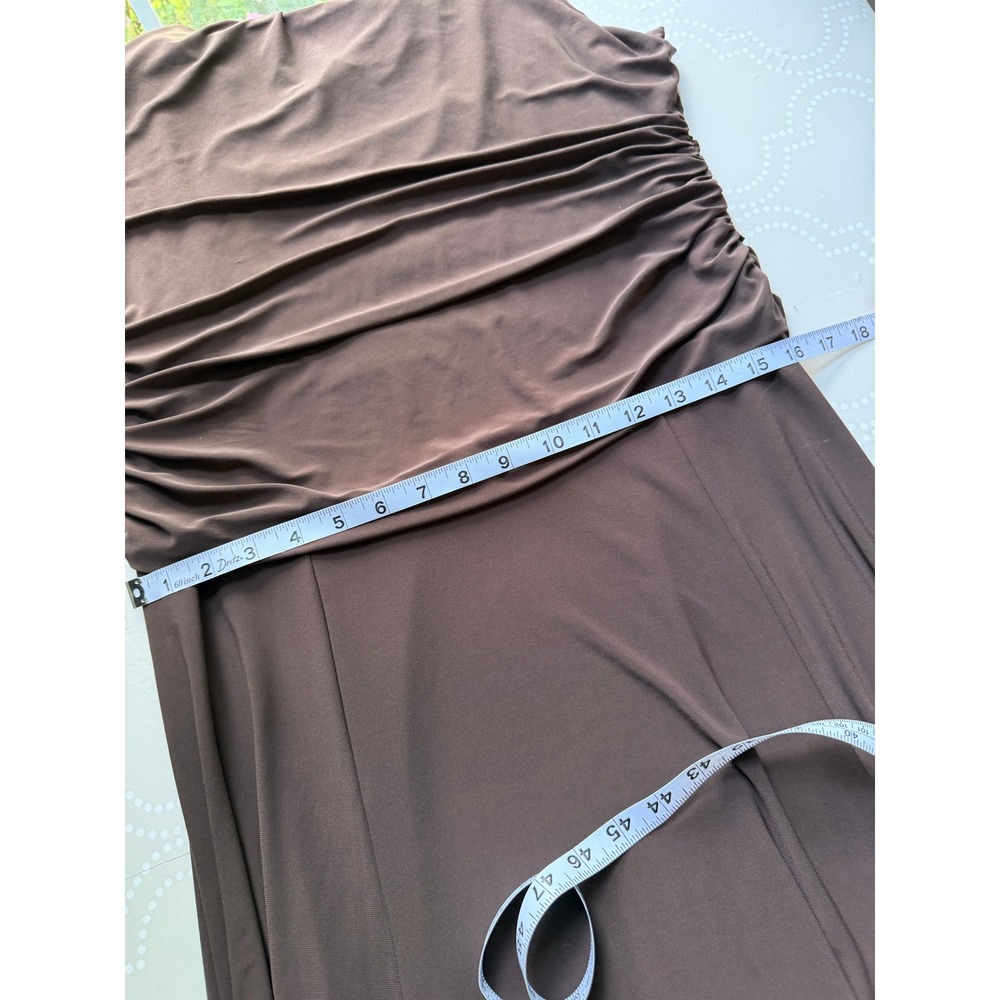 Sandra Darren Midi Dress Cowl Neck Ruched Draped Brown Size 16 - Picture 8 of 9